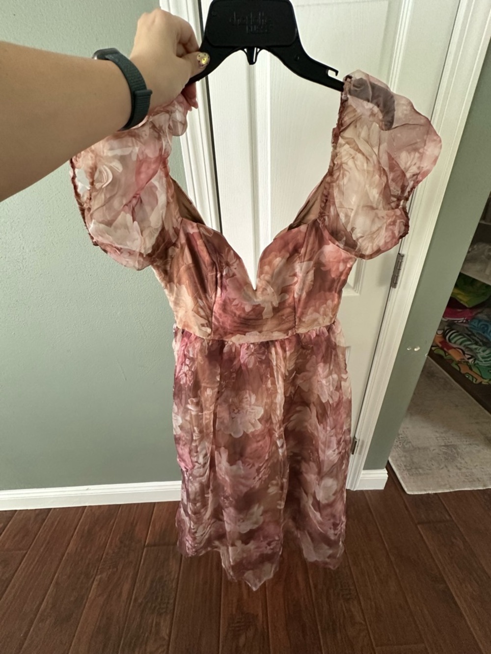Lulu's Blush Pink Floral Midi Dress with Ruffle Sleeves